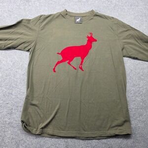 Servus Heimat Mens Long Sleeve T-Shirt Olive Green Deer Logo Graphic Tee